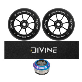 Set 2 Stück Divine 120 mm Spoked Rollen schwarz + Divine Griptape + Divine Headset