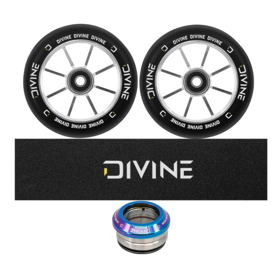 Set 2 Stück Divine 120 mm Spoked Rollen Neochrome + Divine Griptape + Divine Headset